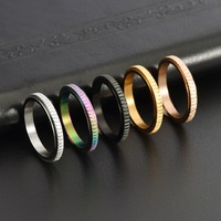 Bague rotative anti-stress en acier inoxydable avec rainures gravées à coupe diagonale, plaqué PVD, pour hommes et femmes