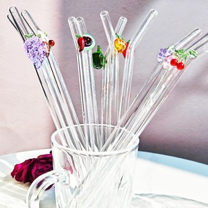 Personnalisé Écologique 8mm Transparent Anti-Rides Haute Pailles En Verre Borosilicate 200mm Isolé Fruit Charme Accessoires Réutilisables - Product Image 1