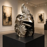 Tête de Coq en Bronze Coulé Artisanale - Sculptée à la Main, Pièce Personnalisable de Qualité Muséale, Sculpture en Bronze