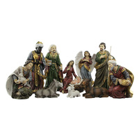 Crèche de Noël 38cm Mangeoire Scène de la Nativité Figurines Maison Catholique Résine Peinte Ensemble Nativité Jésus Enfant Crèche
