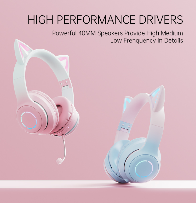 Hot Kids Music Gaming Headphones With Mic Flashing Light Cat Ear multifunctional wireless stereo headset