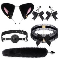 Collier et pinces à tétons queue de renard, plug anal en acier inoxydable avec queue pour femmes, costume cosplay