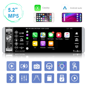 5.2インチ ユニバーサル シングルDIN ポータブルカーステレオ GPS RGB ワイヤレスCarPlay Android Auto MP5プレーヤー FM/AM/RDS デュアルUSB Androidラジオ - Product Image 2