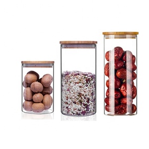 Storage Jar Bamboo Lid Glass Jar 4 Oz 8 Oz Storage Glass Jar With Cork Stopper Bamboo Lid For Tea Sugar Candy Candle Food Canning Wholesale GSJ-34B