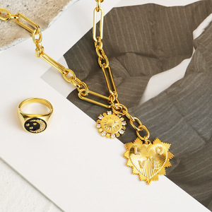 Collar con colgante <span class=keywords><strong>de</strong></span> sol y corazón <span class=keywords><strong>de</strong></span> amor, cadena <span class=keywords><strong>de</strong></span> eslabones chapada en oro, <span class=keywords><strong>de</strong></span> fábrica 21Y - Product Image 1