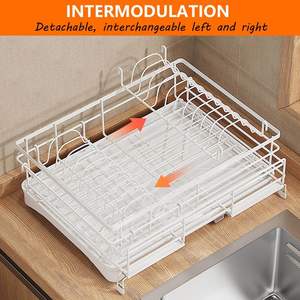 رف تجفيف الأطباق فوق الحوض قابل للتمدد، رف أطباق لسطح المطبخ من الفولاذ الكربوني - Product Image 4