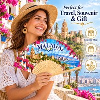 Vente en gros de souvenirs de Malaga, abanicos en bois de 21 cm, éventails en bambou et polyester personnalisés, éventails en bambou pour cadeaux