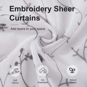 Элегантные тюлевые шторы с вышивкой и цветочным узором, мягкие, рассеивающие свет, комплект из 2 предметов, декоративные прозрачные занавески с цветочным принтом - Product Image 2