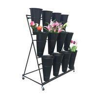 Support à fleurs mobile à plusieurs niveaux en métal avec étagère ronde et présentoir floral (style nordique)