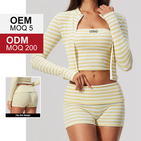 TZ4556-5 Nouvel ensemble de sport 3 pièces rayé pour femme, taille haute, coupe ajustée, respirant, short de fitness, tenue de sport