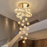 Lustre moderne en cristal brossé en acier inoxydable avec LED dimmable, télécommande tactile, pour escalier central, salon, intérieur