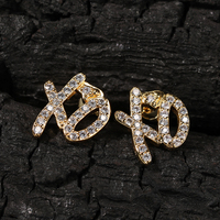Pendientes de Hip Hop letra Xo pendientes cuadrados para hombre pendientes de circón de moda personalizados accesorio de joyería