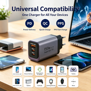 150W GaN Schnellladegerät USB-C PD Ladegerät 3-Port Netzteil mit USB-A Dual USB-C Schnellaufladung für Laptop Handy Tablet Reise - Product Image 1