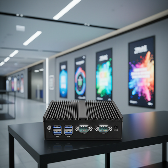 Industrial New Fanless Mini PC J1900/J6412 Low Power Consumption CPU with 2LAN 2COM RS232 RS485 for Digital Signage