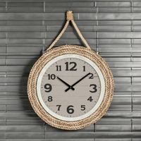 Horloge murale ronde en corde tressée, style côtier, à piles, mouvement à quartz, pour décoration de maison de plage ou de chalet