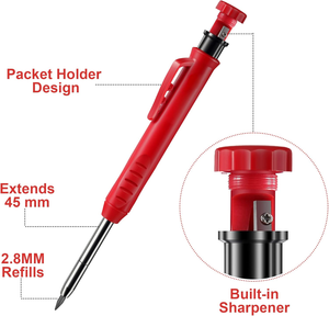 Travail du bois 2.0 + 2.8MM Marqueur Stylo Outils Kit Recharge Mène Aiguiseur Intégré Long Nez Trou Profond Mécanique Marqueur Crayon Kit - Product Image 6