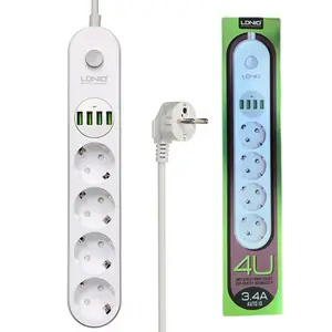 New Smart Power Strip EU with 4 Socket Outlets and 4 USB Ports Smart Home Control 2m Power Cord SE4432