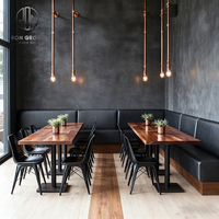 Ensemble de table et chaises carrées en bois, mobilier commercial direct usine Ron Group, sièges en cuir pour restaurant et café