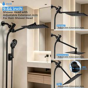 Pommeau de <span class=keywords><strong>douche</strong></span> pluie de 8 pouces avec bras d'extension en laiton de 11 pouces, douchette à main et buses en silicone pour usage quotidien dans les salles de bain d'hôtel - Product Image 6