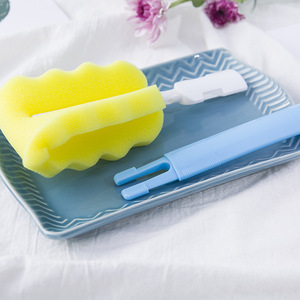 Cepillo de esponja con mango largo para limpieza de botellas, colores azul y verde - Product Image 3