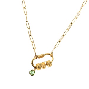 Paperclip Link <b>Chain</b> Necklace Oval Lock Connector <b>Name</b> Bead Rings Birthstone Charm Green Women Christmas Gift Elegant - Product Image 1