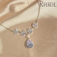 RAKOL SP3292 Ensemble de bijoux de luxe pour femme, collier tennis classique en zircon cubique et boucles d'oreilles goutte d'eau, en alliage de cuivre, pour mariage et fiançailles