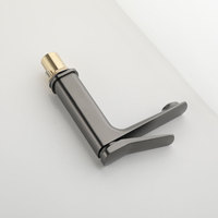Robinet de lavabo gris anthracite minimaliste à bec plat, corps en laiton massif, mitigeur chaud/froid moderne pour salle de bain
