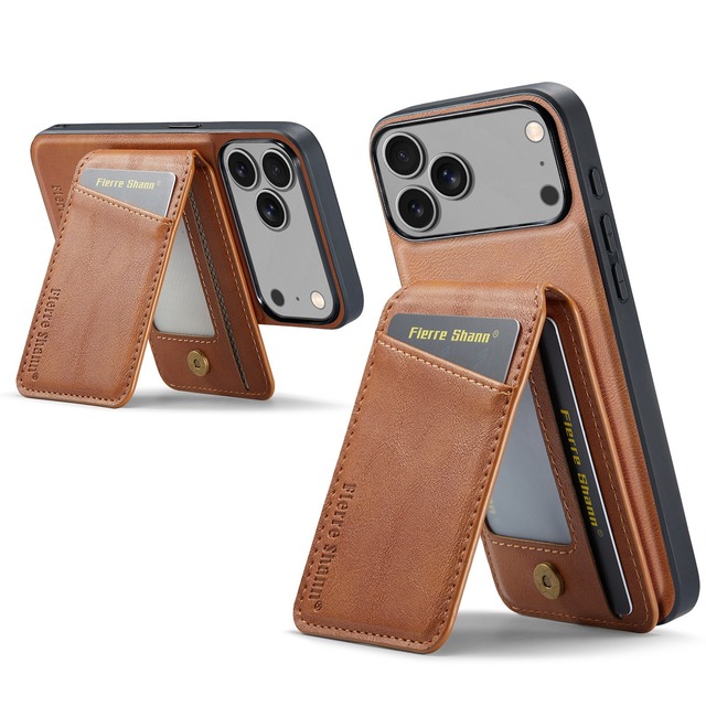 Luxury Calfskin Leather Wallet Case With Magnetic Detachable Card Pocket Phone Case for iPhone 17 Pro Max