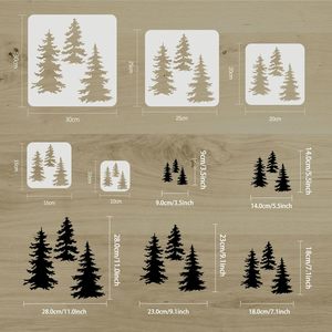 Pochoirs de pin réutilisables 5 pièces carrés 5 tailles 11.8/9.8/7.9/5.9/3.9 pouces Aspen Pine Tree PET pour <span class=keywords><strong>peinture</strong></span> mur toile meubles - Product Image 4