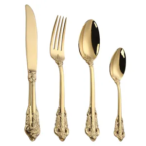 Wedding Flatware Set Royal Gold Plated Stainless Steel Cutlery Luxury Wedding Flatware Sets