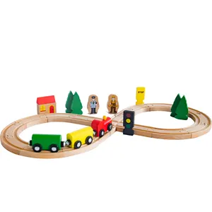 Set mainan kereta api anak-anak, mainan kereta api kayu DIY, permainan edukasi untuk anak-anak