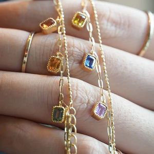 Xinfly 18k Gold Wholesale <b>Rainbow</b> Sapphire Double Link Chain <b>Bracelet</b> Trendy Natural Gemstone Charm for Weddings and Gifts - Product Image 5