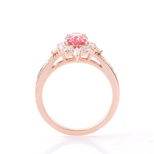 Bague de mariage en or rose 10 carats, tournesol, ovale, paparacha moissanite cultivée en laboratoire, bague <span class=keywords><strong>solitaire</strong></span> pour fête - Product Image 4