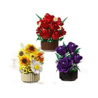Panier de fleurs créatif en gros pour la maison, bouquet de roses, fleurs éternelles, blocs de construction, jouet d'assemblage DIY, cadeau pour enfants