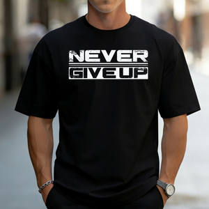 Camiseta Clásica Vintage para Hombre, Diseño Sólido, 100% Algodón, Manga Corta, 'Never Give Up', 180 Gramos, Talla Grande, EE. UU. - Product Image 1