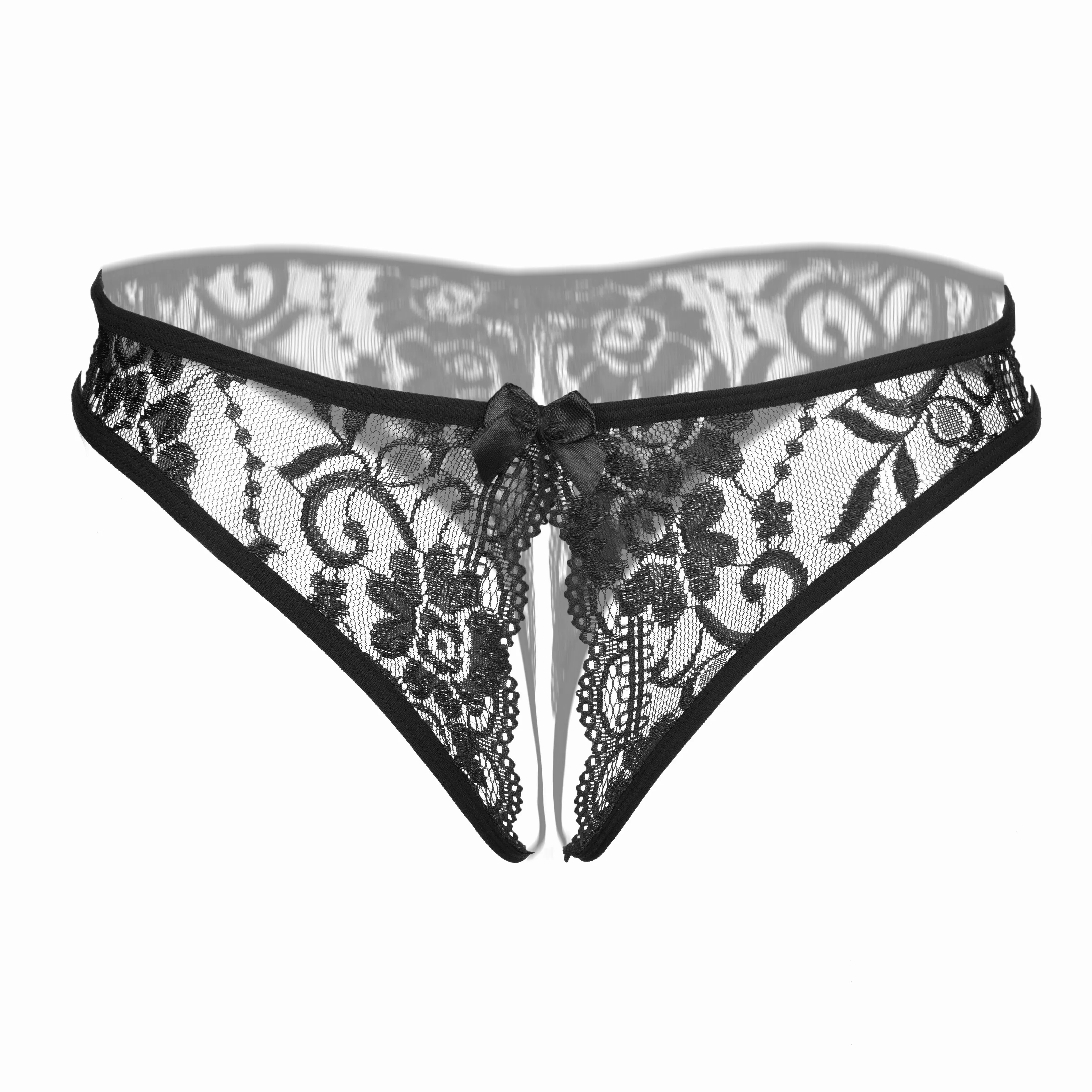 Lace Transparent G Strings Crotchless Panties Open Front Sexy Female Stringless g string Plus Size Seamless Thongs For Women