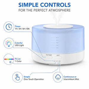 Diffuseur <span class=keywords><strong>d</strong></span>'huiles essentielles ultrasonique blanc 500 ml, <span class=keywords><strong>humidificateur</strong></span> <span class=keywords><strong>d</strong></span>'aromathérapie, LED 7 couleurs, arrêt automatique, 3 minuteurs, autonomie 15h, indicateur de niveau <span class=keywords><strong>d</strong></span>'eau - Product Image 3