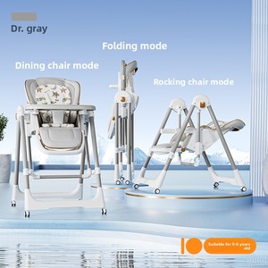 Silla Alta para Bebé 3 en 1 Plegable y Portátil, Silla Mecedora con Altura Ajustable y Ruedas, Bandeja Extraíble para Alimentar Bebés y Niños - Product Image 2