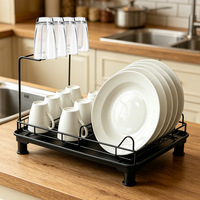 Égouttoir à vaisselle double niveau en métal sur pied avec porte-gobelets et plateau de rangement portable pour la vaisselle de cuisine