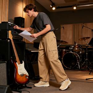 TKAN125D Custom Logo <b>Joggers</b> <b>for</b> Youth Boys Vintage <b>Men</b> <b>Cargo</b> Wide Leg 100% Cotton Mid Waist Casual Style Pant's - Product Image 1