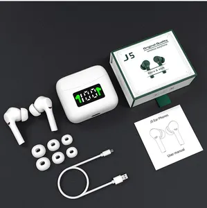 J5 TWS אוזניות רעש ביטול 3D סטריאו קול אוזניות ספורט אלחוטי LED תצוגת אוזניות מיקרופון כפול עם טעינת תיבה