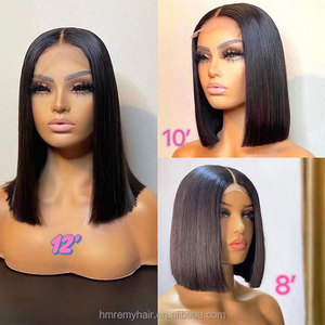 Cheap Glueless Double Drawn Short Bob #4 Wigs Human Hair Lace Front Wig for Black Women Brazilian <strong>Raw</strong> Hair Hd Lace Frontal Wig - Product Image 4