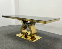 Table de réception LANFENG en acier inoxydable avec base en forme de cœur et plateau en verre, durable, pour événements, mariages et banquets nuptiaux