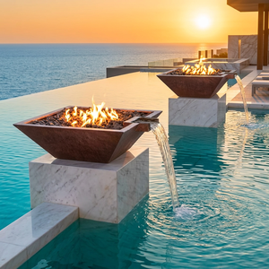 Modern Copper <b>Fire</b> <b>Pit</b> With Bioethanol Fuel And <b>Fire</b> Glass For Outdoor Pool Heating - Product Image 3
