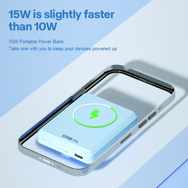 15W PD Super Fast Charging Magnetic Wireless Power Bank 5000mAh ABS Case Stable Magnet Adhesion