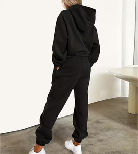 High Quality Cotton Women's Oversized Solid Fleece Hoodie Sweatshirt Custom Logo Printed 3D Embroidery Tracksuit <b>Set</b> - Product Image 2