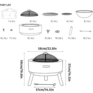 Outdoor <b>Fire</b> Pit Charcoal Grill Multifunctional Windproof Rustproof With Cooking Grate And Spark Screen For Patio Use - Product Image 2