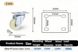 Auf Lager: Mittelgroße weiße PP-Lenkrollen, flachbodiges Modell, für Industriegestelle, 3 Zoll, Universalräder, Hochkarbon - Product Image 2