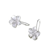 Zierliche 925 Silber Satin-Blumen Hakenohrringe S925 Silber Vierblättrige Hängeohrringe