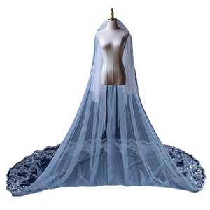 Classic Trendy Sequin Tail One-Layer 300cm 100% Polyester Lace Edge Wedding Veil Embroidered Appliques Decoration Bridal Model - Product Image 1